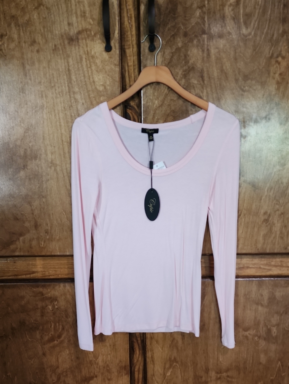 Cupio Light Pink Long Sleeve Scoop Neck Top